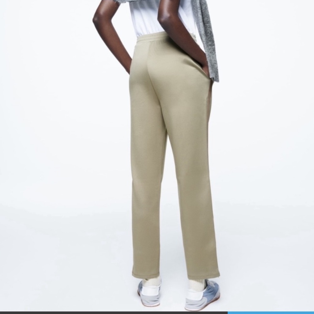 Zara Women’s Jogger Pants in Light Olive with Dark olive Side Racing Stripe - Picture 2 of 11